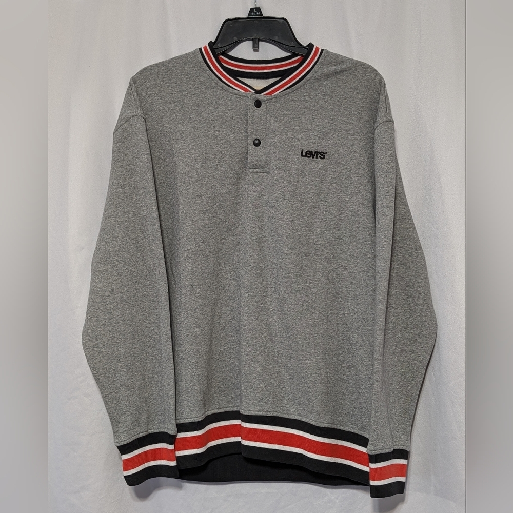 NWT Levi's Snap Crewneck Henley Embroidered Men's Grey Sweatshirt Size Medium - Picture 5 of 16